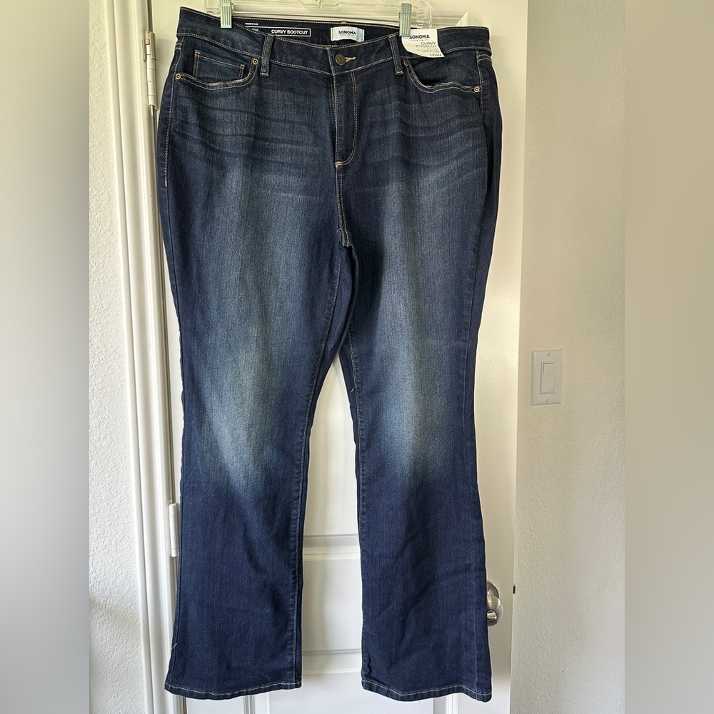 Sonoma Womens Indigo Boot Cut Jeans Dark Wash Faded NWT Everyday‎